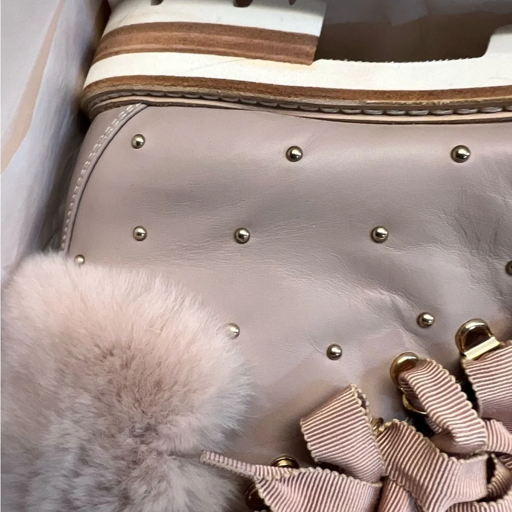 AGL MADE IN ITALY LEATHER Pink Winter Boots with Fur Trim and Ribbon Laces NWT